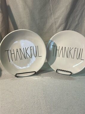 Rae Dunn White 'THANKFUL' Ceramic Dinner Plates - Pair